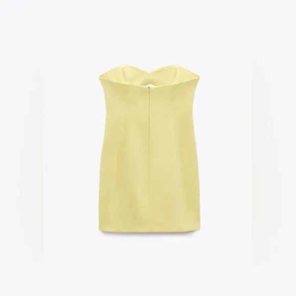 NWT Luxury Spring Summer Party Minimalist Zara Yellow Strapless Cutout Dress