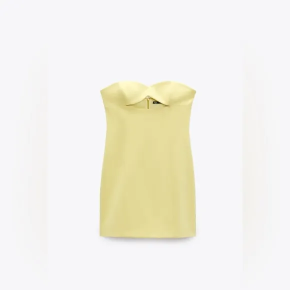 NWT Luxury Spring Summer Party Minimalist Zara Yellow Strapless Cutout Dress