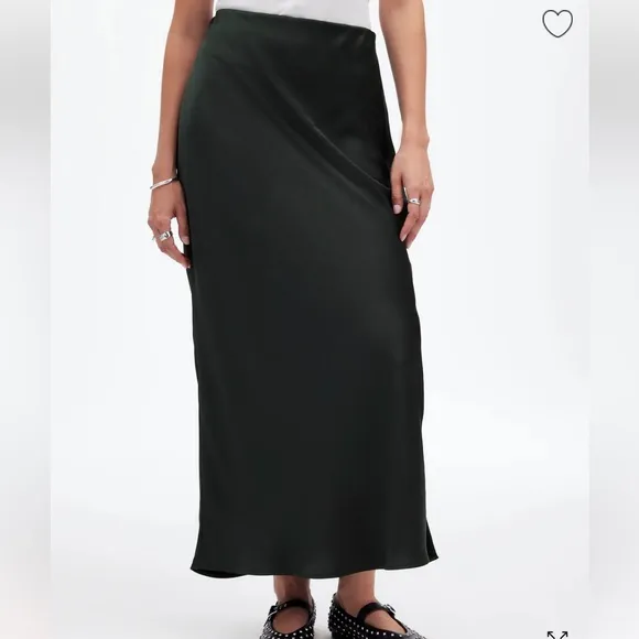 NWT Madewell Satin Maxi  Skirt Luxury forest green