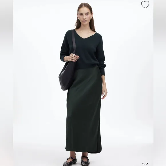 NWT Madewell Satin Maxi  Skirt Luxury forest green