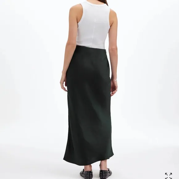 NWT Madewell Satin Maxi  Skirt Luxury forest green