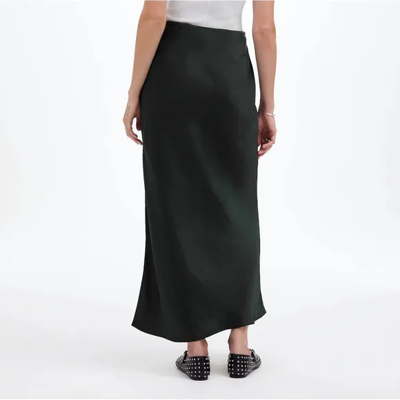 NWT Madewell Satin Maxi Slip Skirt in Luxury Forest size 00 XS