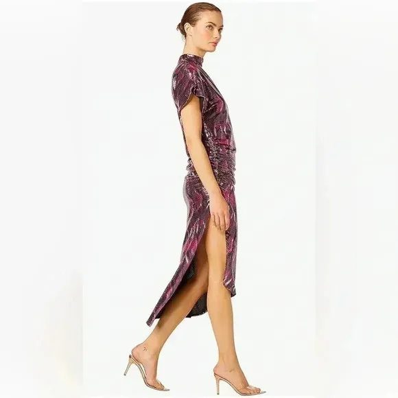 NWT Misa Los Angeles Divia Purple Pink Silver Ikat Sequin Dress Womens XS (0-2)