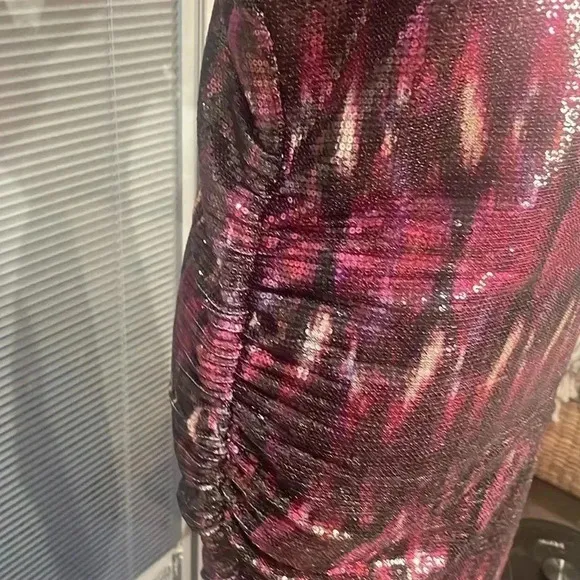 NWT Misa Los Angeles Divia Purple Pink Silver Ikat Sequin Dress Womens XS (0-2)