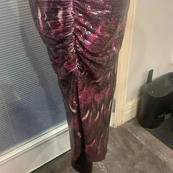 NWT Misa Los Angeles Divia Purple Pink Silver Ikat Sequin Dress Womens XS (0-2)