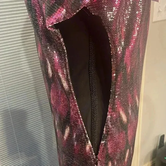 NWT Misa Los Angeles Divia Purple Pink Silver Ikat Sequin Dress Womens XS (0-2)