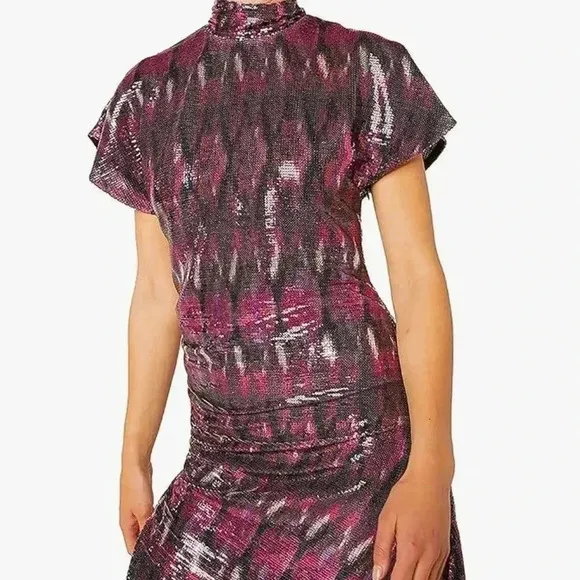 NWT Misa Los Angeles Divia Purple Pink Silver Ikat Sequin Dress Womens XS (0-2)