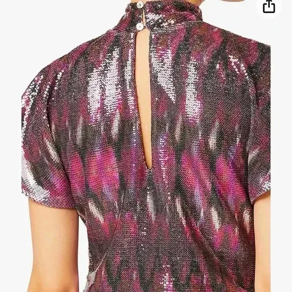 NWT Misa Los Angeles Divia Purple Pink Silver Ikat Sequin Dress Womens XS (0-2)
