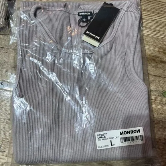 NWT Monrow Ribbed Racer Tank Top Dress Size Large Chalk Gray ribbed minimalist
