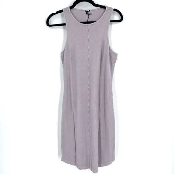 NWT Monrow Ribbed Racer Tank Top Dress Size Large Chalk Gray ribbed minimalist