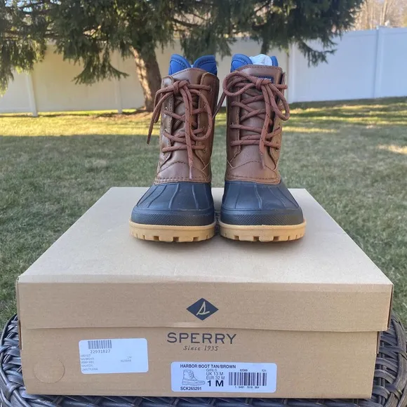 NWT/ NIB Sperry Boys Harbor Duck Boots Tan/Brown (Size 1)