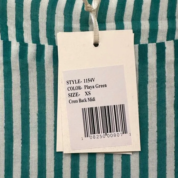 NWT Oliphant Green Midi Vacation Cotton Quiet Luxury Pool Beach Resort XS Dress