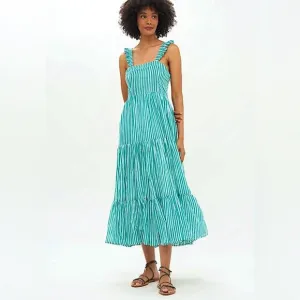 NWT Oliphant Green Midi Vacation Cotton Quiet Luxury Pool Beach Resort XS Dress