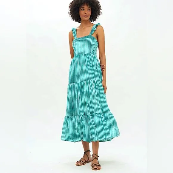 NWT Oliphant Green Midi Vacation Cotton Quiet Luxury Pool Beach Resort XS Dress