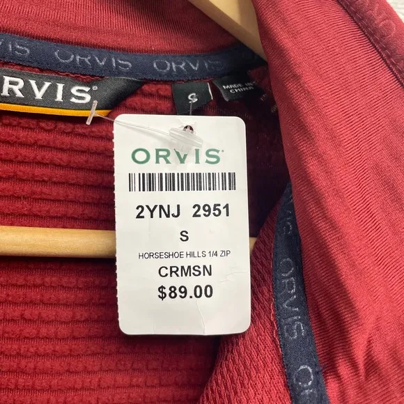 NWT Orvis Horseshoe Hills Men Maroon Quarter-Zip Pullover Size Small Performance