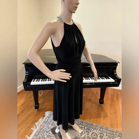 NWT Party Holiday Wedding Minimalist Jones New York Black Jersey Halter Dress
