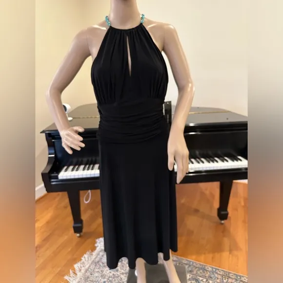 NWT Party Holiday Wedding Minimalist Jones New York Black Jersey Halter Dress