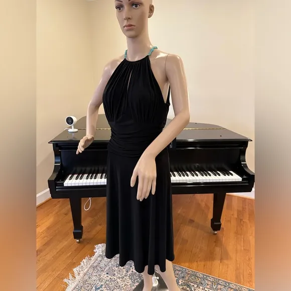 NWT Party Holiday Wedding Minimalist Jones New York Black Jersey Halter Dress