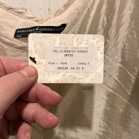 NWT Peruvian Connection Silk Margot Dress Sz XL Alabaster Beige Beachy Luxury