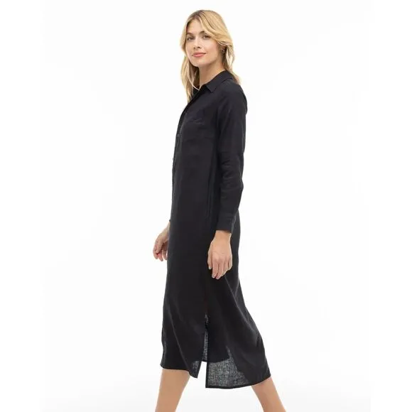 NWT Pura Cashmere 100% Linen Black Dress Size Medium