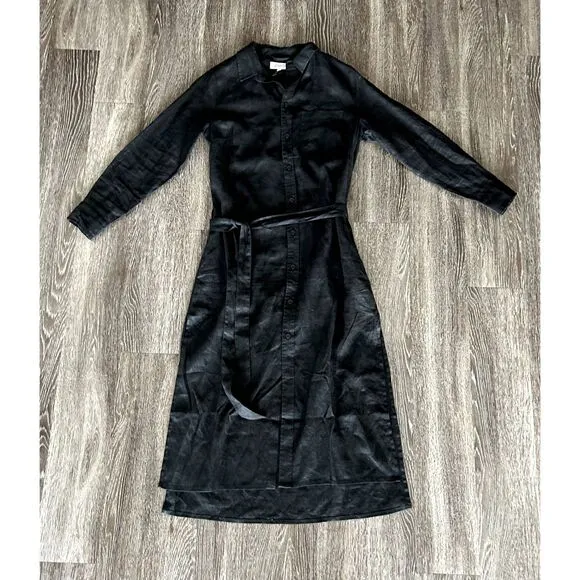 NWT Pura Cashmere 100% Linen Black Dress Size Medium