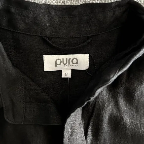 NWT Pura Cashmere 100% Linen Black Dress Size Medium