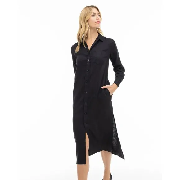 NWT Pura Cashmere 100% Linen Black Dress Size Medium