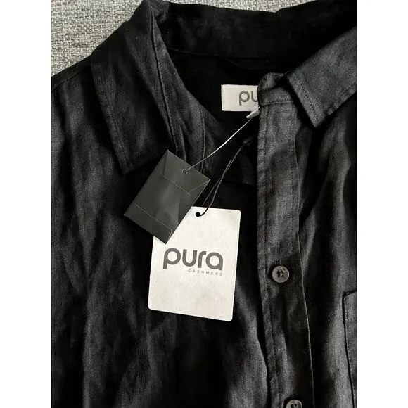 NWT Pura Cashmere 100% Linen Black Dress Size Medium