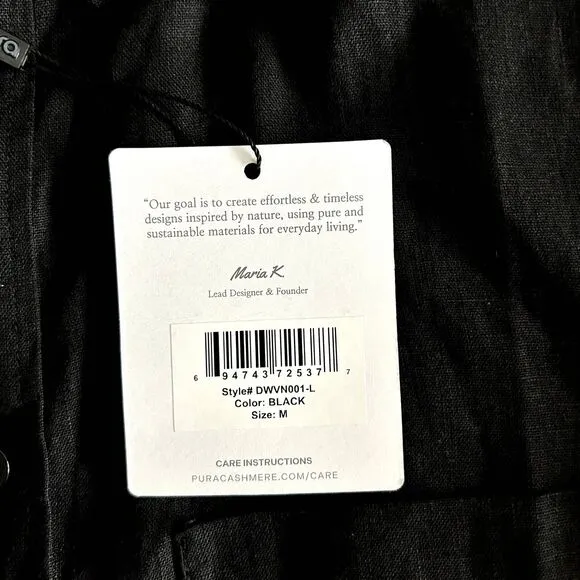 NWT Pura Cashmere 100% Linen Black Dress Size Medium