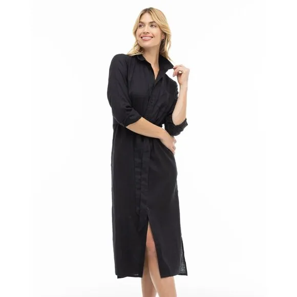 NWT Pura Cashmere 100% Linen Black Dress Size Medium