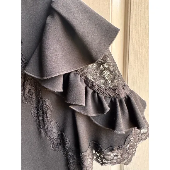 NWT Rebecca Taylor black crepe lace puff sleeve dress size 8 boho luxury
