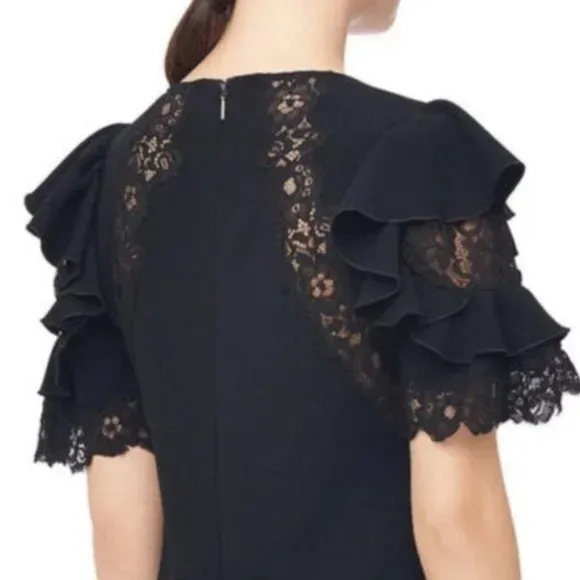 NWT Rebecca Taylor black crepe lace puff sleeve dress size 8 boho luxury