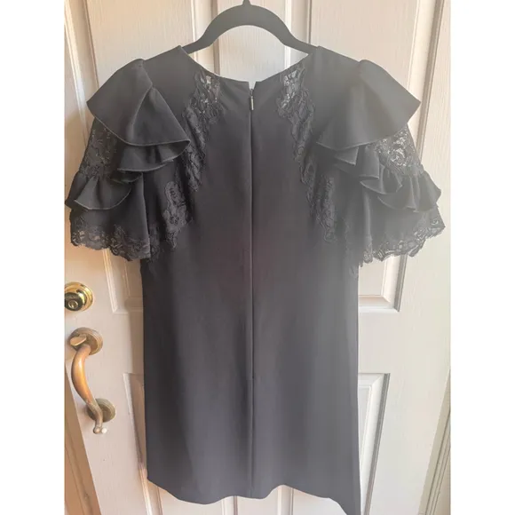 NWT Rebecca Taylor black crepe lace puff sleeve dress size 8 boho luxury