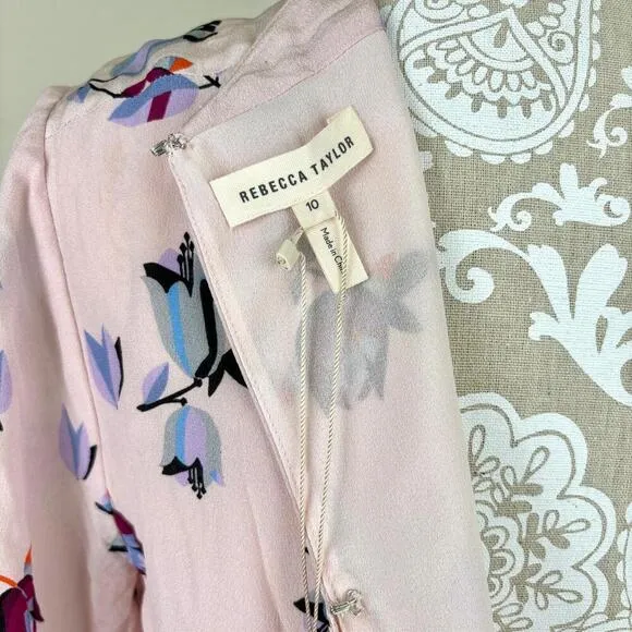 NWT Rebecca Taylor Long Sleeve Bellflower Dress Blush Size 10