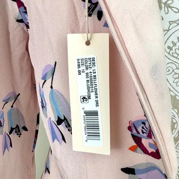 NWT Rebecca Taylor Long Sleeve Bellflower Dress Blush Size 10