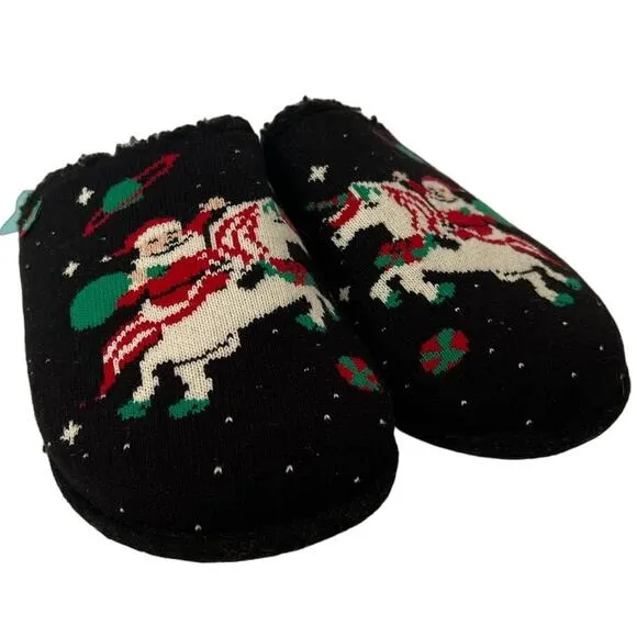 NWT REEF x Tipsy Elves Men's Santa Unicorn Reef Slippers Faux Fur Black Size 9
