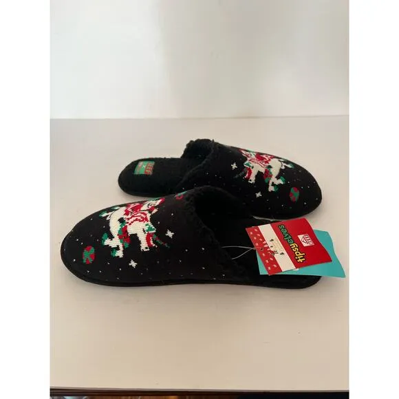 NWT REEF x Tipsy Elves Men's Santa Unicorn Reef Slippers Faux Fur Black Size 9