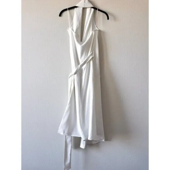 NWT Reiss Piper Halter Woven Midi Wrap Dress 0 White Minimalist Belted