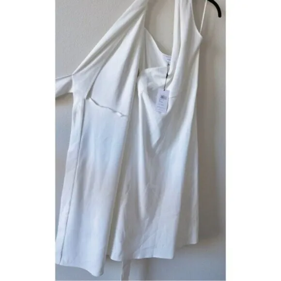 NWT Reiss Piper Halter Woven Midi Wrap Dress 0 White Minimalist Belted