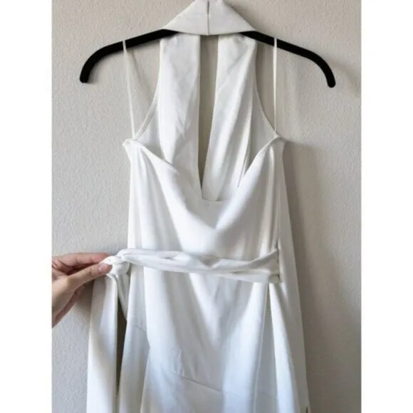 NWT Reiss Piper Halter Woven Midi Wrap Dress 0 White Minimalist Belted