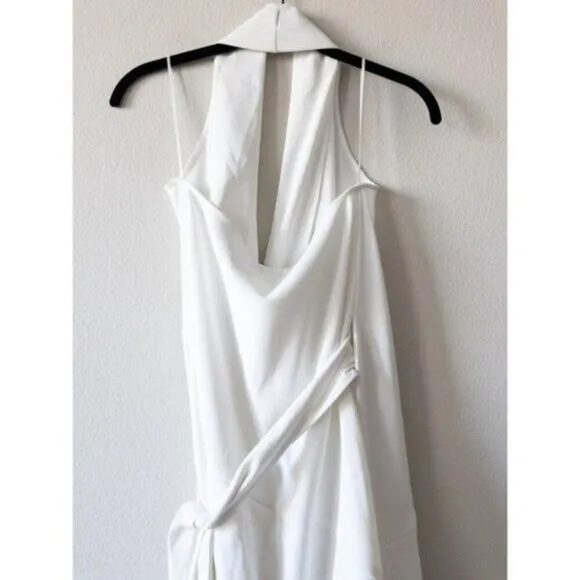 NWT Reiss Piper Halter Woven Midi Wrap Dress 0 White Minimalist Belted