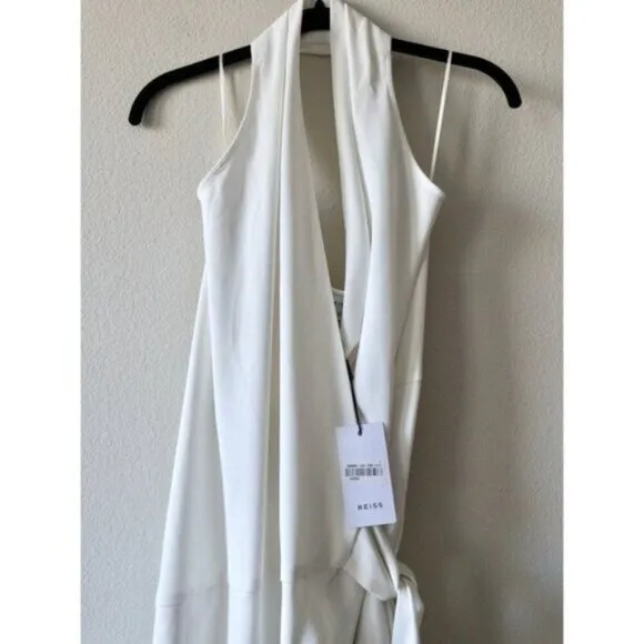 NWT Reiss Piper Halter Woven Midi Wrap Dress 0 White Minimalist Belted