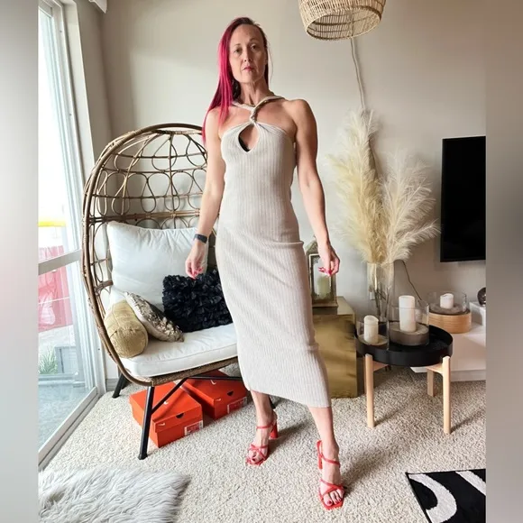 NWT REVOLVE Nude Knit Sweater Midi Dress