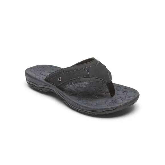 NWT ROCKPORT Mens Black Hayes Round Toe Slip On Thong Sandals Shoes 10.5 M