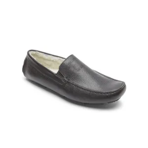 NWT ROCKPORT Mens Black Treaded Rhyder Square Toe Slip On Leather Slippers 12 M