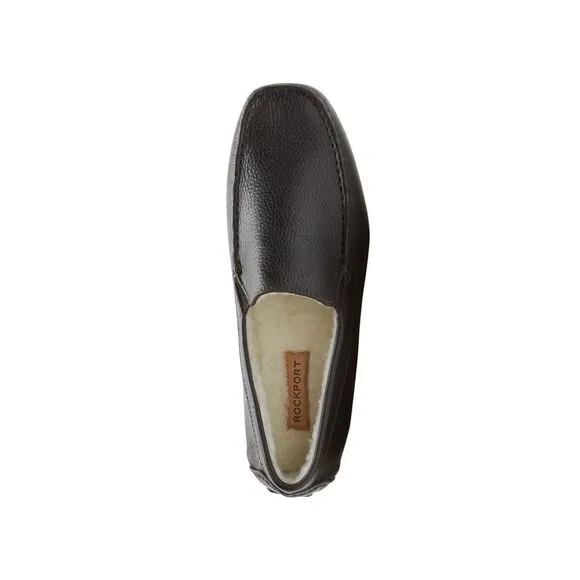 NWT ROCKPORT Mens Black Treaded Rhyder Square Toe Slip On Leather Slippers 12 M