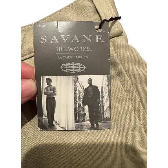 NWT Savane Luxury Mens Khaki Pleated Shorts Tan Dress Classic Chino Golf Size 40