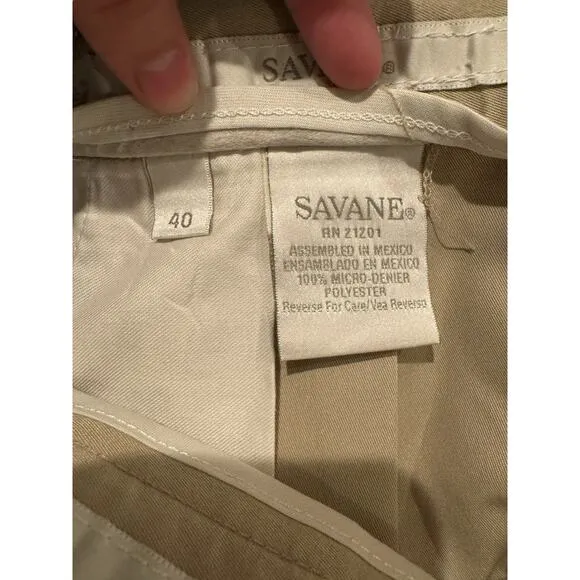 NWT Savane Luxury Mens Khaki Pleated Shorts Tan Dress Classic Chino Golf Size 40