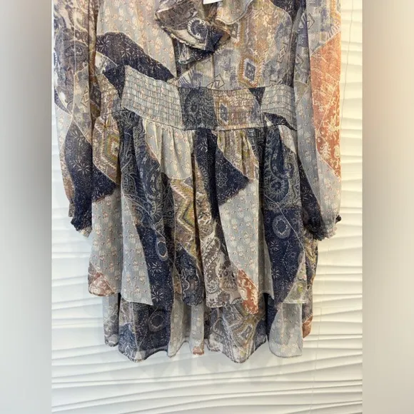 NWT Spring Summer Party Minimalist Zara Ruffled Print Sheer Metallic Dress