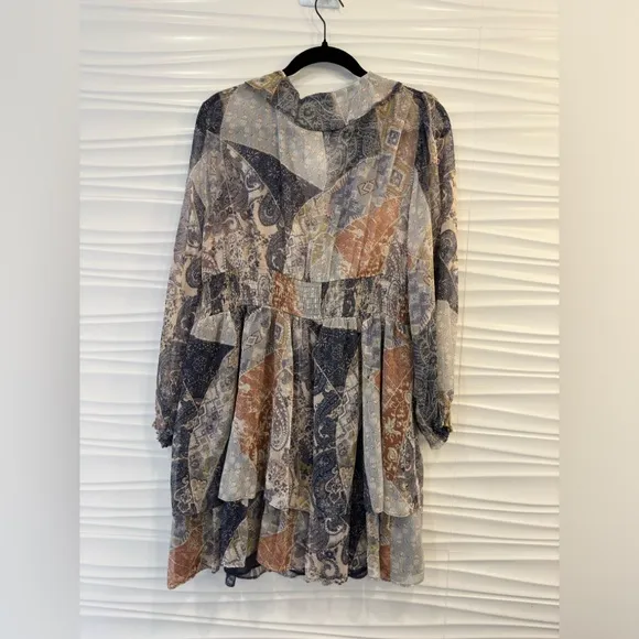 NWT Spring Summer Party Minimalist Zara Ruffled Print Sheer Metallic Dress